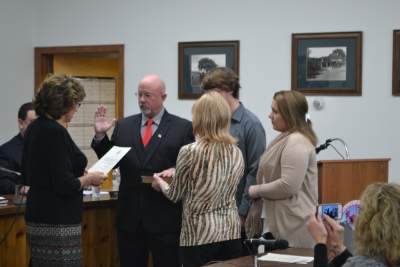 Councilmember Daniel Barr being sworn in at the 2015 Reorganization meeting